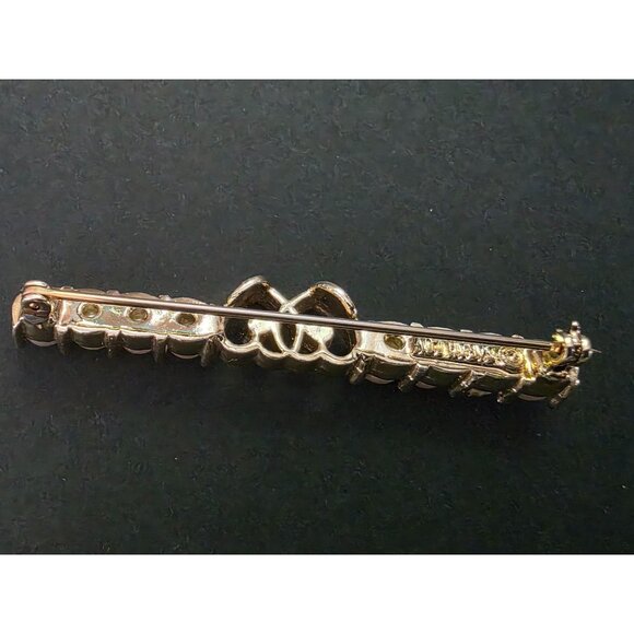 Sarah Coventry Waltz Time Gold Tone Faux Pearl & Rhinestone Heart Bar Pin - Picture 3 of 4